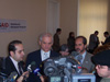 USAID Assistant Administrator Menarchik (center) and Scott Taylor (center right) spoke with media during the first round table produced by the Agency's Parliamentary Program.