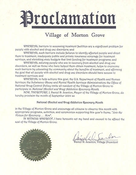 Proclamation for Morton Grove, Illinois