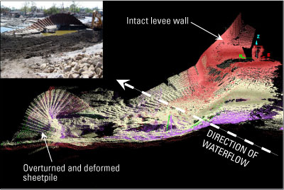 Composite lidar image of northern levee breach on the Inner Harbor Navigation Canal (site 5).