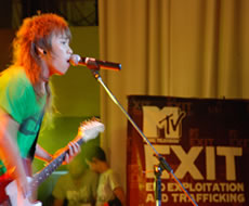 Image of Asian pop music singer performing for MTV Exit campaign