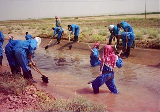 Iraqi workers removing silt and debris from an irrigation canal in Kirkuk .  (Photo: International Relief and Development)