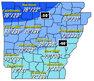 High/low temperatures and temperature falls from 12 pm CST on 02/16/2006 to 6 am CST on 02/17/2006.