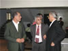 (From right) Head of Armenian State Hydromet, Mr. Vardanyan and deputy heads of Azerbaijani and Georgian hydromets, Messrs. Khalilov and Chitanava, discuss the text of the joint statement