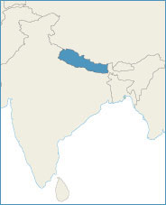 Map of Nepal and surrounding region.