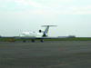 A TU-154 jet lands on the runway at Chernivtsi International Airport