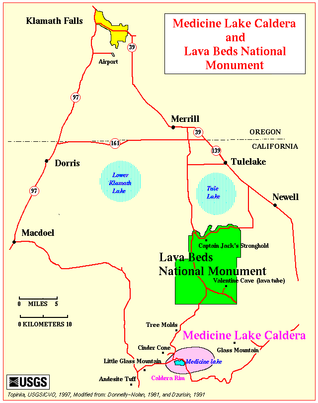 Map, Medicine Lake and Lava Beds Vicinity