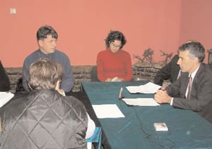 Sadulla Ahmeti (left), Kamenice/a Youth Center , shares insights with USAID Chief of Mission Phil Goldberg (right)