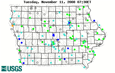 Stream gage levels in Iowa, relative to 30 year average.