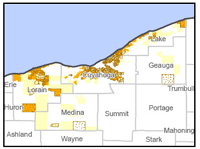A picture of a map identifying FHA and subprime lending patterns in Cleveland.