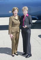 First Lady Laura Bush presented the President’s Volunteer Service Award, on behalf of President George W. Bush, to Kathy Dechand when Mrs. Bush arrived in Topeka, Kansas, on Tuesday, September 16, 2008.  Dechand is a volunteer with Girl Scouts of Northeast Kansas & Northwest Missouri. To thank them for making a difference in the lives of others, President Bush honors local volunteers when he travels throughout the United States.  He has met with more than 650 volunteers, like Dechand, since March 2002.