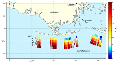 map of inundation potential for the Isles Dernieres, Louisiana