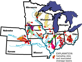 Figure 1 showing sampling sites and associated drainage basins