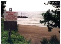 Typical posting of a beach water-quality advisory for high bacteria levels, Villa Angela, Cleveland, Ohio.