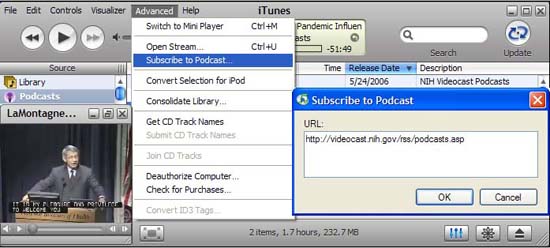 Figure 1. How to subscribe to Podcast RSS Feed.