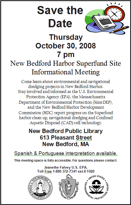 Save the Date - October 30, 2008 - New Bedford Harbor Superfund Site Informational Meeting
