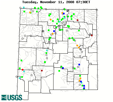 Current streamflow conditions in New Mexico; click to go to a live map.