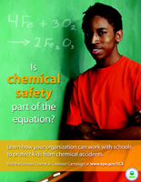 Public Service Announcement: Is Chemical Safety Part of the Equation? (Photo of student in front of a blackboard with math equations written on it)