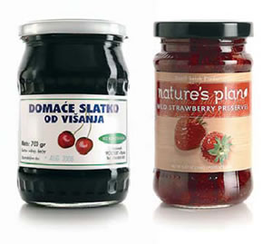 'Foodex' jam before (left) and after (right) branding assistance