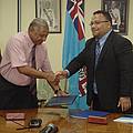 Fiji’s interim Prime Minister Commodore Voreqe Bainimarama with Taholo Kami, Director for the IUCN Oceania Regional Office.