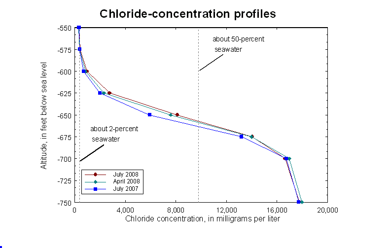 Chloride at selected depths at Waiehu deep monitor well - details