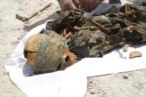 A blindfolded victim found in a mass grave in Musayib, 75 KM SW of Baghdad. The victims are thought to be from  among some 2,000 persons reported missing after the 1991 uprising against the Iraqi government.