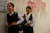 Iraqi school girls wait after school at the Agadir Secondary school in the Saydiya neighborhood of Baghdad. Several rooms of the school were looted during the war. USAID is looking at refurbishing the school.