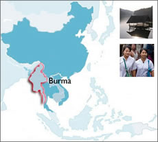Map of Asia that highlights Burma's location.
