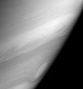 Bright, high altitude clouds, like those imaged here, often appear more 
filamentary or streak-like than clouds imaged at slightly deeper levels 
in Saturn's atmosphere. This view also shows one of the many 