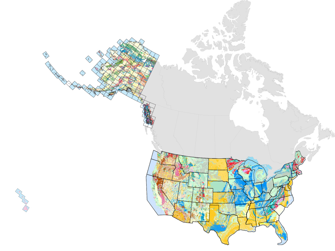 Geologic map of the U.S. showing primary lithology