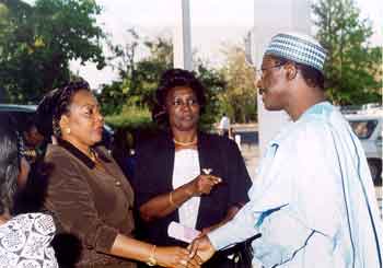 Picture depicting Senator Florence Ita Giwa, Mrs. Onikepo Oshodi, and Mr. A. Gudiga (Regional Counterpart OTI Abuja). Photo Source: OTI staff