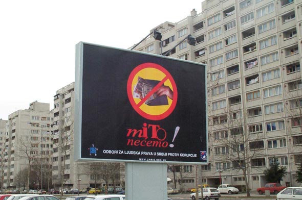 Photo: In Serbia, OTI sponsored billboard and public information campaigns to encourage citizens to combat corruption in their communities. Source: OTI staff