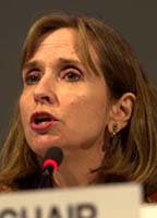 Photo of Paula Dobriansky, Undersecretary for Global Affairs, U.S. Department of State at COP-9,
                    Italy (2003)