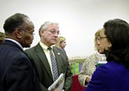 Photo of an FGC Congressional Briefing, from left: Dr. Abdelhadi Eltahir, Senior Technical Advisor/USAID Rep. Jim Greenwood (R-PA) and Nawal Nour, M.D; MPH, Director of African Women's Center at Brigham and Women's Hospital, Boston.