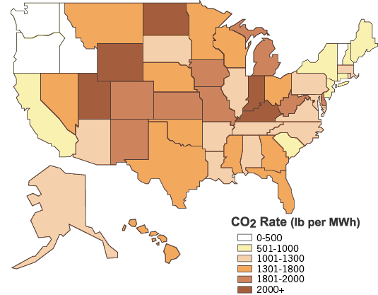 Map of the different states' CO2 levels