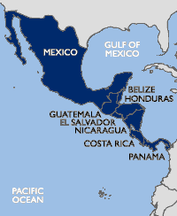 Map of the countries in the E-CAM Regional Program: Mexico, Belize, Guatemala, El Salvador, Honduras, Nicaragua, Costa Rica, and Panama.