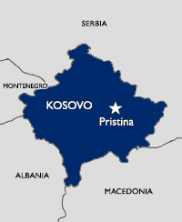 Map of Kosovo and its neighbors: (clockwise) Serbia, Macedonia, Albania, and Montenegro.