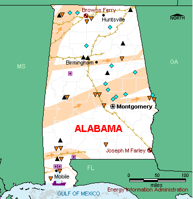 Alabama Energy Map - If you are unable to view this image contact the National Energy Information Center at 202-586-8800 for assistance