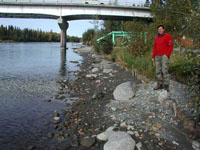 Diffusion samplers were placed in the bed sediments of the Kenai River, Alaska, to monitor the biogeochemistry of a chloroethene plume as it discharges into the river