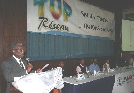 USAID Mission Director giving speech at Top Reseau launch