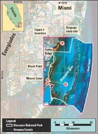 Landsat Thematic Mapper image of south Florida showing Biscayne Bay and Miami