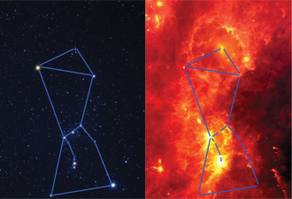 Visible and Infrared Orion images are shown side-by-side.