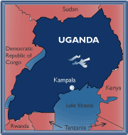 Map of Uganda and surrounding African countries
