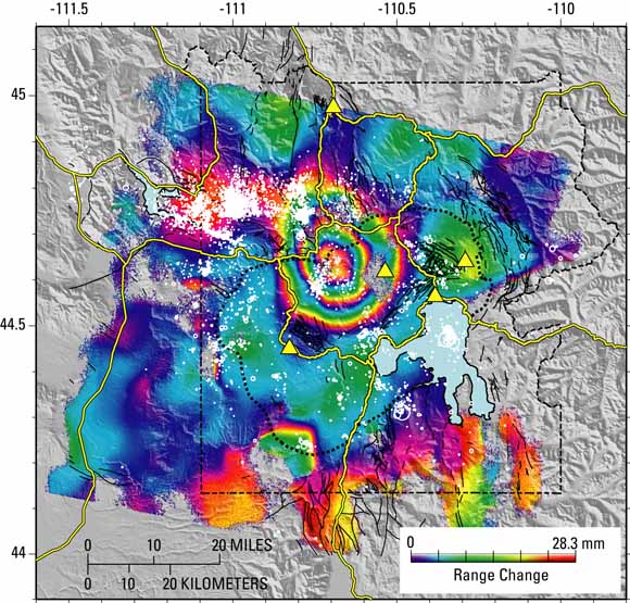 map of Yellowstone National Park showing rise in elevation in the central part