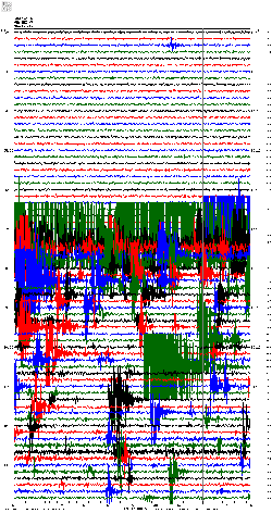 the seismogram for a seismometer on Hualalai volcano south of the earthquake epicenters.