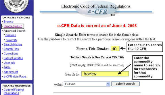 e-CFR simple search web page