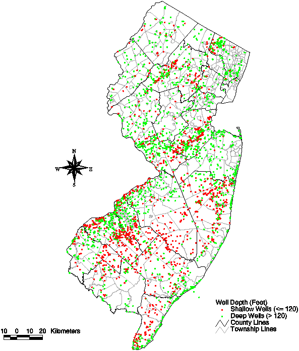 Map showing water quality well sites in New Jersey