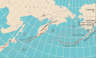 Map showing North Pacific and Far East air routes