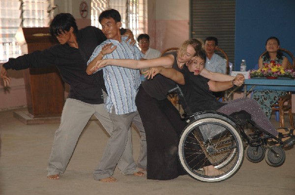 Photo of people living with disability dance in EPIC art workshop. Photo: USAID/Cambodia