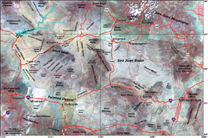 Landsat mosaic with principal landcape features 