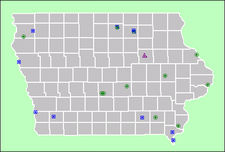 map of Iowa with proposed, final, and deleted NPL sites